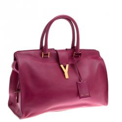 Pre Owned Saint Laurent Paris Magenta Leather Medium Cabas Chyc Tote