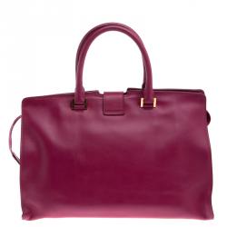 Pre Owned Saint Laurent Paris Magenta Leather Medium Cabas Chyc Tote