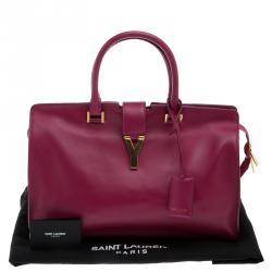 Pre Owned Saint Laurent Paris Magenta Leather Medium Cabas Chyc Tote