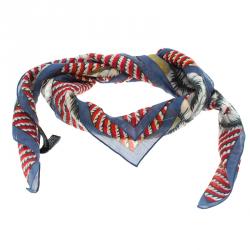 Saint Laurent Paris Multicolor Starfish Print Cotton and Silk Square Scarf