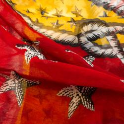 Saint Laurent Paris Multicolor Starfish Print Cotton and Silk Square Scarf