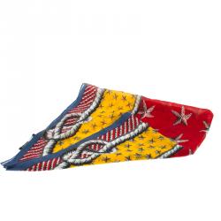 Saint Laurent Paris Multicolor Starfish Print Cotton and Silk Square Scarf