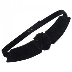 Pre Owned حزام سان لوران باريس شيلد سويدي أسود 85 سم