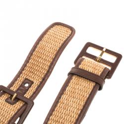 مملوكة مسبقًا حزام سان لوران باريس قابل للضبط رافيه وجلد بني 85 سم