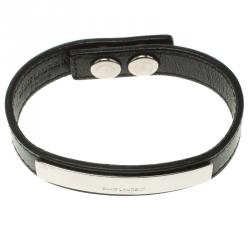 مملوكة مسبقًا سوار سان لوران باريس بادج شهير جلد أسود 16 سم