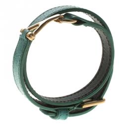 مملوكة مسبقًا سوار سان لوران باريس مستدير ملتف شيك جلد تركواز 16 سم