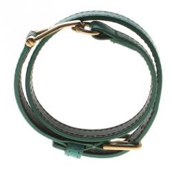 مملوكة مسبقًا سوار سان لوران باريس مستدير ملتف شيك جلد تركواز 16 سم