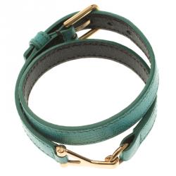 مملوكة مسبقًا سوار سان لوران باريس مستدير ملتف شيك جلد تركواز 16 سم