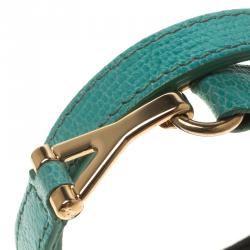 مملوكة مسبقًا سوار سان لوران باريس مستدير ملتف شيك جلد تركواز 16 سم