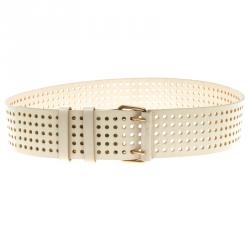 Pre Owned Saint Laurent Paris Ivory Perforated Leather Wait Belt 95 CM