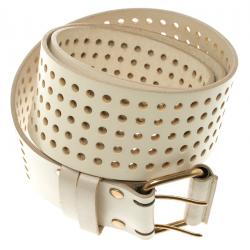 Pre Owned Saint Laurent Paris Ivory Perforated Leather Wait Belt 95 CM