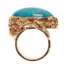 Pre Owned Saint Laurent Paris Arty Turquoise Gold Tone Ring Size 49