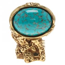 مملوكة مسبقًا Saint Laurent Paris Gold Arty Ring Turquoise Stone Size 49