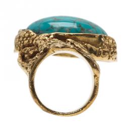 مملوكة مسبقًا Saint Laurent Paris Gold Arty Ring Turquoise Stone Size 49
