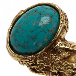 مملوكة مسبقًا Saint Laurent Paris Gold Arty Ring Turquoise Stone Size 49