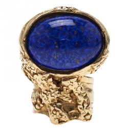 مملوكة مسبقًا Saint Laurent Paris Gold Arty Ring Blue Stone Size 54.5