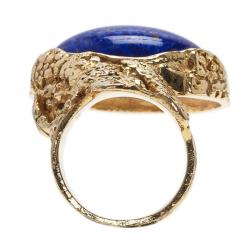 مملوكة مسبقًا Saint Laurent Paris Gold Arty Ring Blue Stone Size 54.5