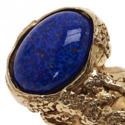 مملوكة مسبقًا Saint Laurent Paris Gold Arty Ring Blue Stone Size 54.5