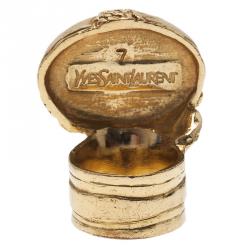 مملوكة مسبقًا Saint Laurent Paris Gold Arty Ring Blue Stone Size 54.5