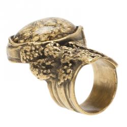 Pre Owned Saint Laurent Paris Arty Gold Gold Tone Ring Size 54.5
