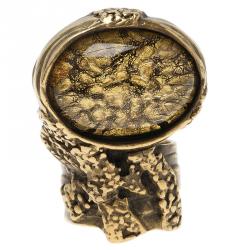 Pre Owned Saint Laurent Paris Arty Gold Gold Tone Ring Size 54.5