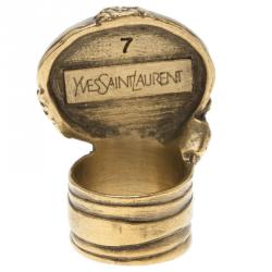 Pre Owned Saint Laurent Paris Arty Gold Gold Tone Ring Size 54.5