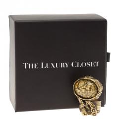 Pre Owned Saint Laurent Paris Arty Gold Gold Tone Ring Size 54.5