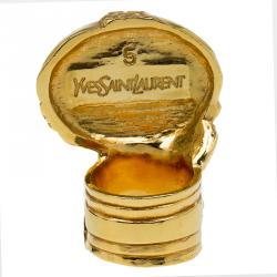 Pre Owned خاتم سان لوران باريس آرتي كابوشون أزرق ذهبي اللون مقاس 50.5