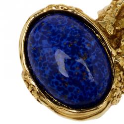 Pre Owned خاتم سان لوران باريس آرتي كابوشون أزرق ذهبي اللون مقاس 50.5