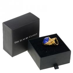 Pre Owned خاتم سان لوران باريس آرتي كابوشون أزرق ذهبي اللون مقاس 50.5