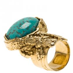 مملوكة مسبقًا Saint Laurent Paris Arty Turquoise color Gold Tone Ring Size 54.5