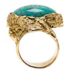 مملوكة مسبقًا Saint Laurent Paris Arty Turquoise color Gold Tone Ring Size 54.5