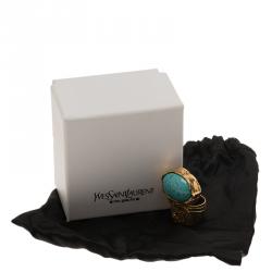 مملوكة مسبقًا Saint Laurent Paris Arty Turquoise color Gold Tone Ring Size 54.5