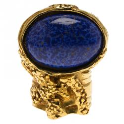 Pre Owned Saint Laurent Paris Arty Blue Lapis Color Gold Tone Ring