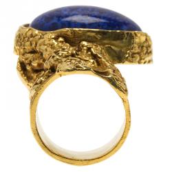 Pre Owned Saint Laurent Paris Arty Blue Lapis Color Gold Tone Ring