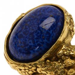 Pre Owned Saint Laurent Paris Arty Blue Lapis Color Gold Tone Ring