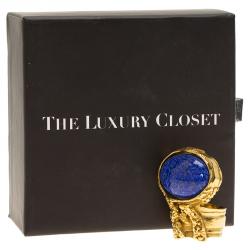 Pre Owned Saint Laurent Paris Arty Blue Lapis Color Gold Tone Ring