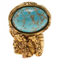 Saint Laurent Paris Arty Turquoise Color Gold Tone Ring Size 54.5