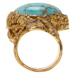 Saint Laurent Paris Arty Turquoise Color Gold Tone Ring Size 54.5