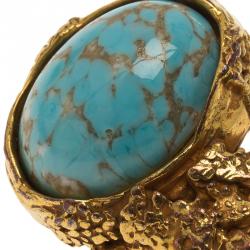 Saint Laurent Paris Arty Turquoise Color Gold Tone Ring Size 54.5