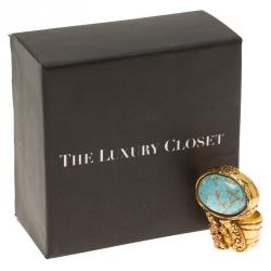 Saint Laurent Paris Arty Turquoise Color Gold Tone Ring Size 54.5