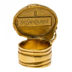 Pre Owned Saint Laurent Paris Arty Coral Glass Cabochon Gold Tone Ring Size 57