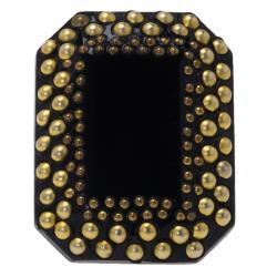 مملوكة مسبقًا Saint Laurent Paris Black Resin & Gold Tone Studs Emerald-Cut Ring Size 52