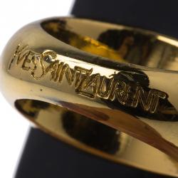 مملوكة مسبقًا Saint Laurent Paris Black Resin & Gold Tone Studs Emerald-Cut Ring Size 52