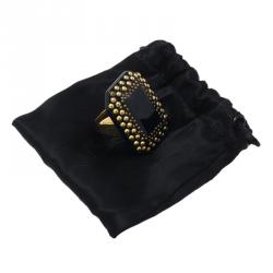 مملوكة مسبقًا Saint Laurent Paris Black Resin & Gold Tone Studs Emerald-Cut Ring Size 52