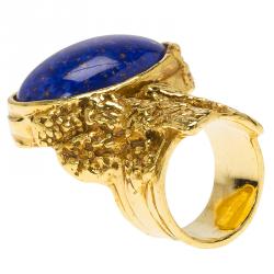 Pre Owned خاتم سان لوران باريس أرتي حجر لازورد أزرق ذهبي اللون مقاس 49
