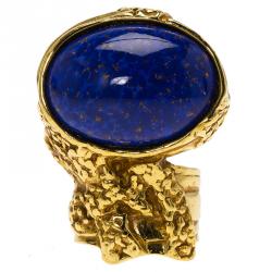 Pre Owned خاتم سان لوران باريس أرتي حجر لازورد أزرق ذهبي اللون مقاس 49
