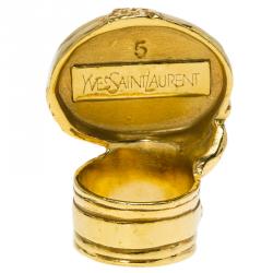 Pre Owned خاتم سان لوران باريس أرتي حجر لازورد أزرق ذهبي اللون مقاس 49