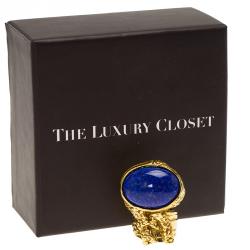 Pre Owned خاتم سان لوران باريس أرتي حجر لازورد أزرق ذهبي اللون مقاس 49