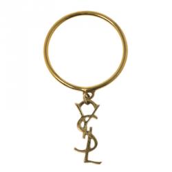 مملوكة مسبقًا Saint Laurent Paris Signature Monogram Gold Plated Silver Charm Ring Size 56